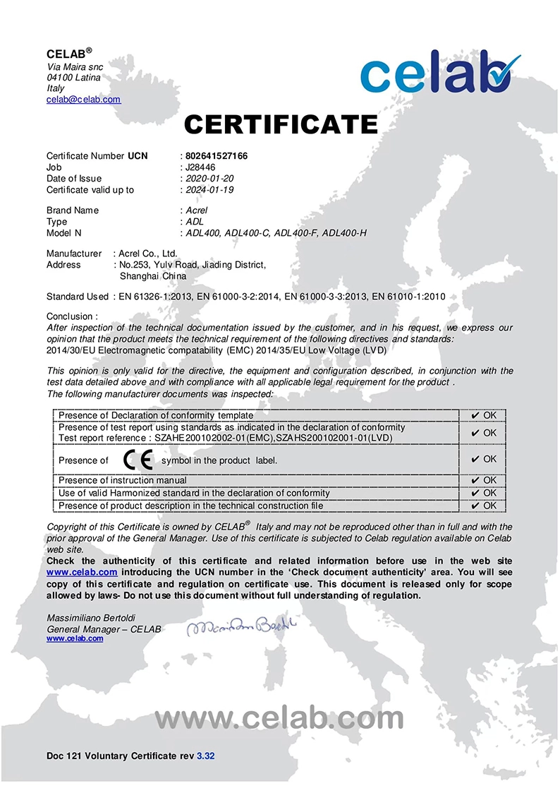 ce of adl400 series din rail energy meter